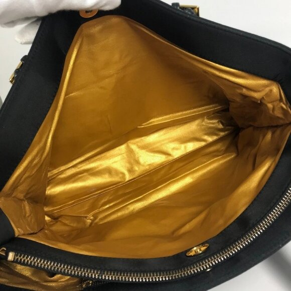 VERSACE vintage Logo Sunburst Tote Bag Chain Shoulder Bag Black/Gold - Picture 10 of 15